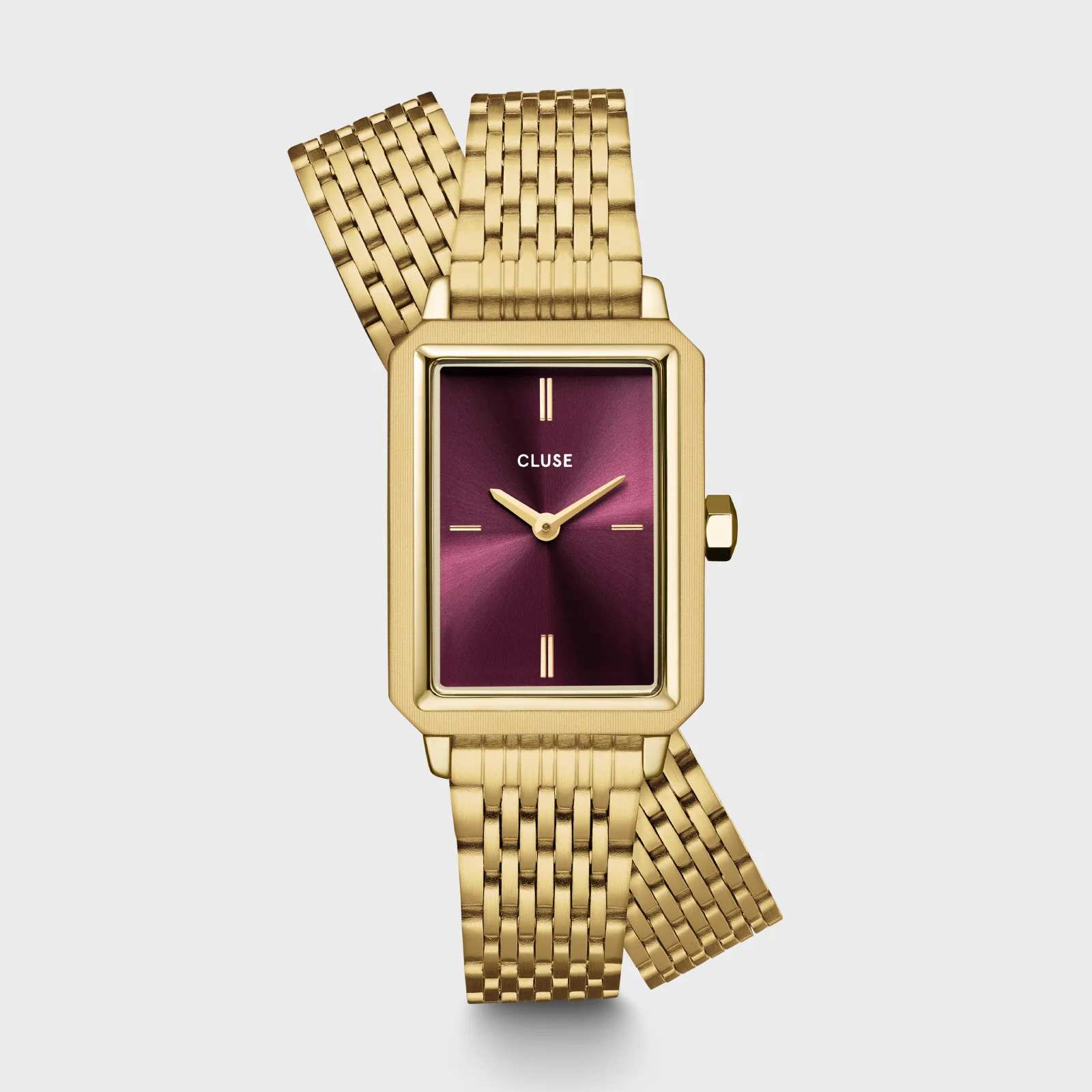 Fluette Watch Double Steel, Wine, Gold Colour