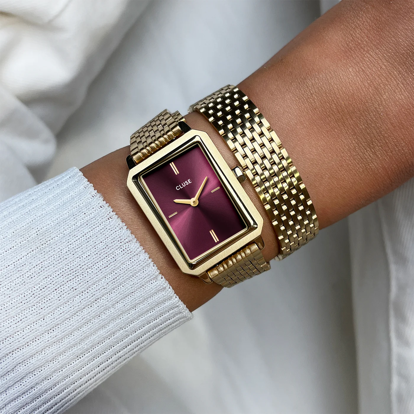 Fluette Watch Double Steel, Wine, Gold Colour - Image 2