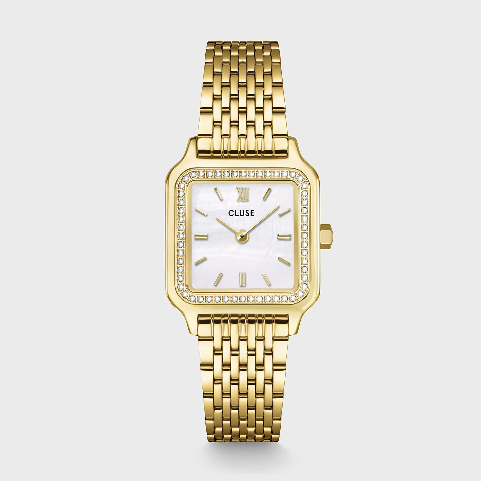 Gracieuse Petite Watch Steel, Glass Pearls, White, Gold Colour