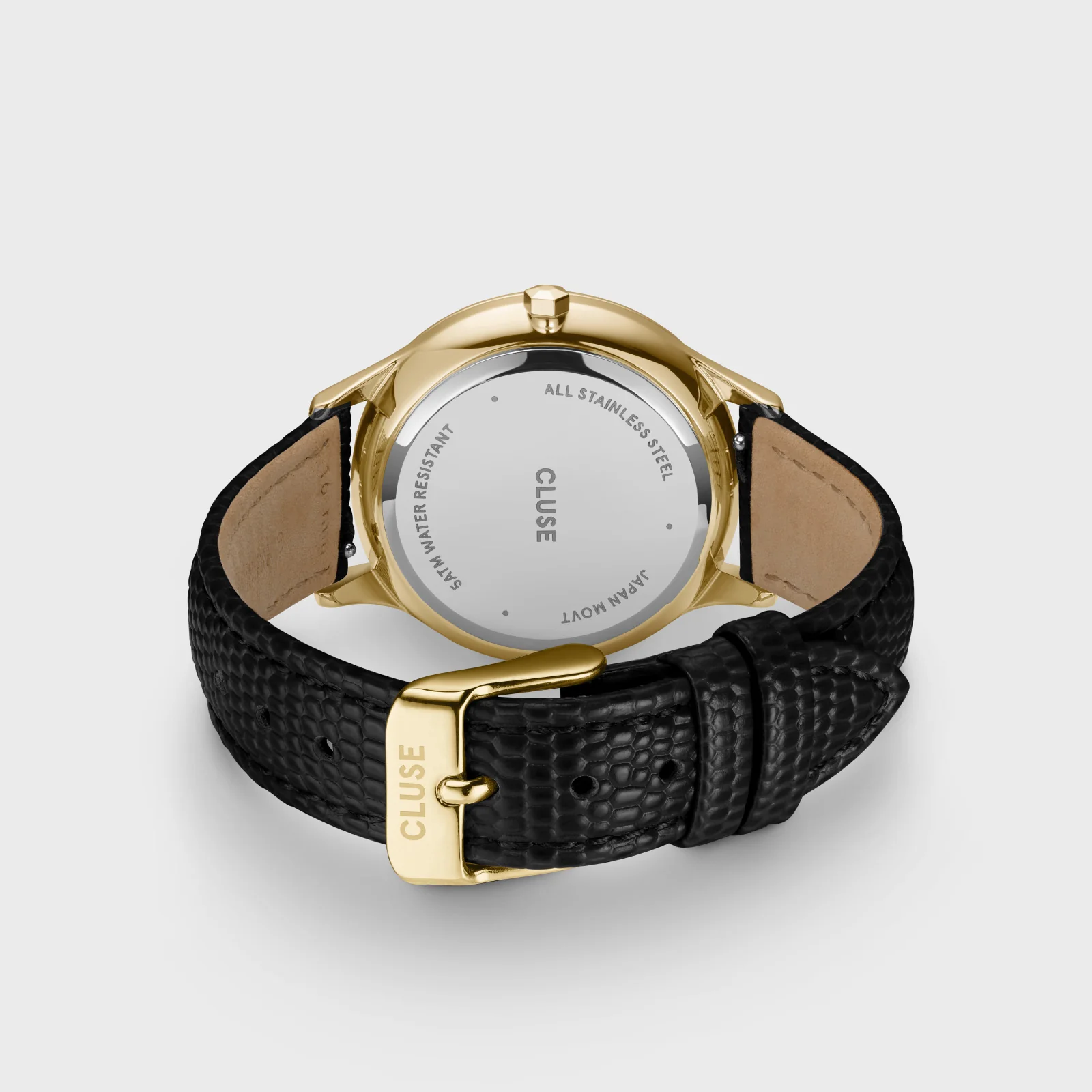 Minuit Multifunction Black Watch Leather, Black Lizard, Gold Colour - Image 4