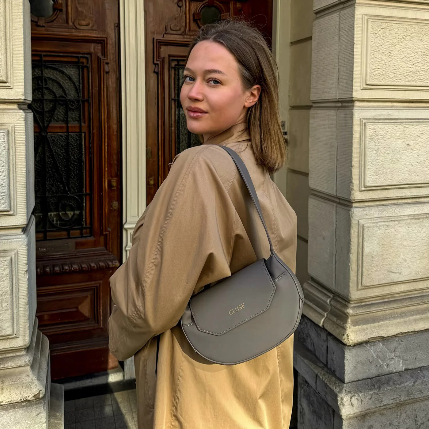 Sacroisé Petite Crossbody Bag, Dark Grey, Gold Colour - Image 11